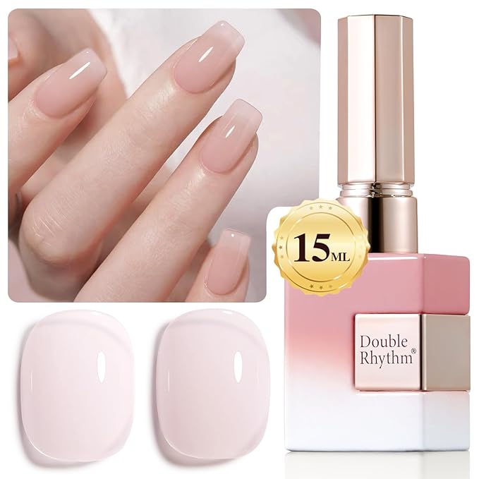 Double Rhythm Translucent Gel Polish Sheer Neutral Natural Light Milky Same Color Same Bottle 15ML Jelly Nail Polish Nail Art DIY at Home (Milky Pink-A1377)-Velvo Beauty