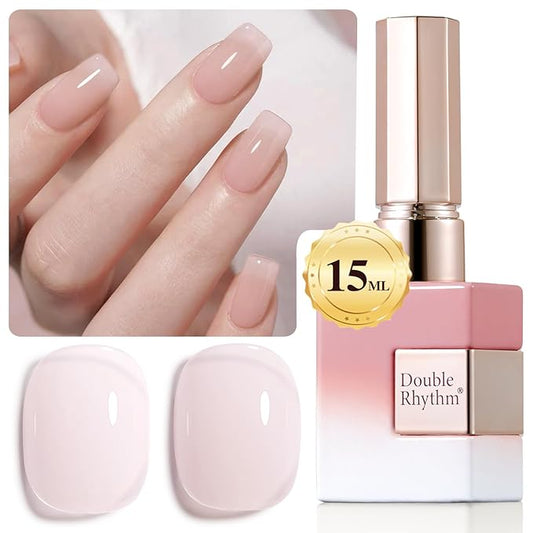 Double Rhythm Translucent Gel Polish Sheer Neutral Natural Light Milky Same Color Same Bottle 15ML Jelly Nail Polish Nail Art DIY at Home (Milky Pink-A1377)-Velvo Beauty