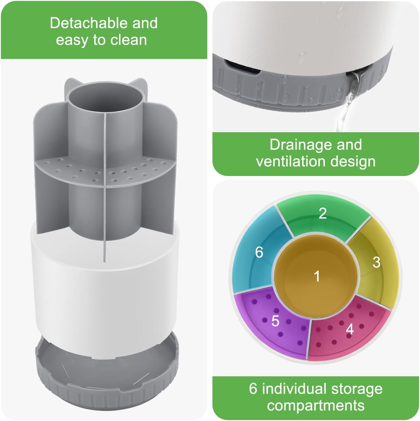 Toothbrush Holders for Bathrooms - White Rotating Kids Electric Toothbrush and Toothpaste Holder, Detachable 6 Slots Tooth Brush Organizer Bathroom Countertop Storage-Velvo Beauty