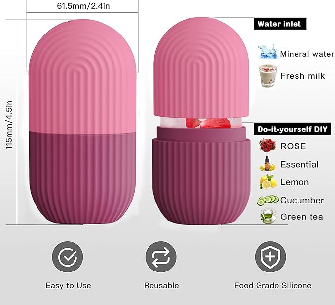 XHJRI Ice Face Roller Massager,Ice Cube Roller for Face, Eyes and Neck Naturally Conditioning and Skin Care,De-Puff Eye Bags,Reduce Migraine Pain,Reusable Massage Silicone Ice Mold (Rose)-Velvo Beauty