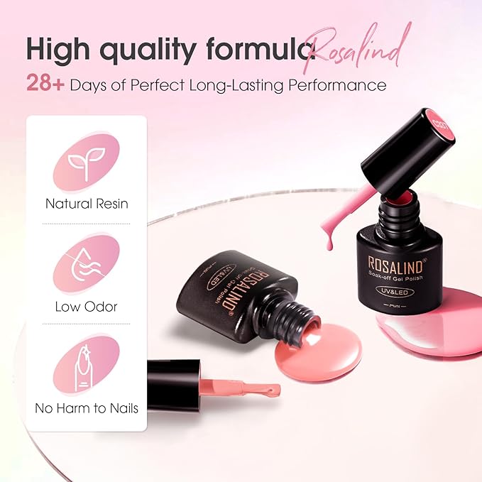 ROSALIND Jelly Gel Polish Set with Matte and Glitter Gel Top Coat, 6 Translucent Colors Neutral Sheer Milky White Nude Pink base Gel Nail Polish set Nail Art DIY at Home-Velvo Beauty