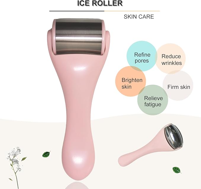 Ice Roller for Face, Ice Rollers 2 Pcs, Face Roller for Face Massager, Ice Face Roller for Wrinkles,Puffiness, Migraine Relief, Mini Eye Roller for Eyes Dark Circles (Pink)-Velvo Beauty