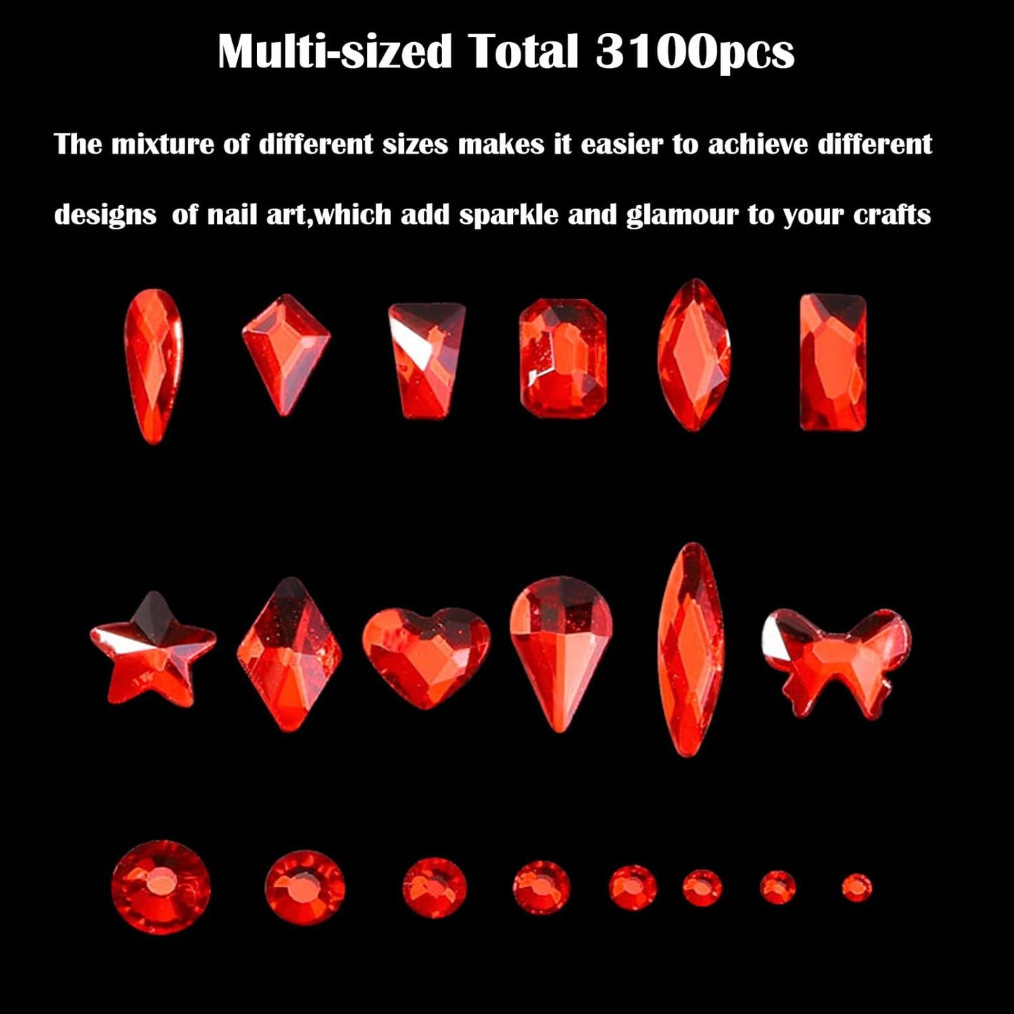 Nail Rhinestones Kit, Nail Art Decorations with Wax Pencil Flat AB Rhinestones Kit DIY Crafts Gemstones for Nail, Shoes, Clothes, Jewels (600 Red Diamonds + 2500 Flat Rhinestone)-Velvo Beauty