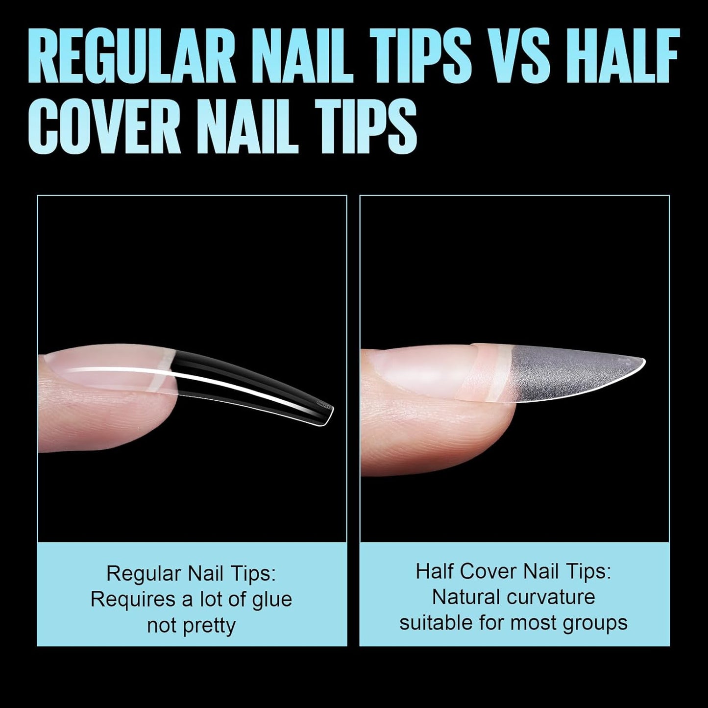 TOMICCA Short Almond Nail Tips, 504Pcs Full Matte Press on Half Cover Acrylic Nails,12 Sizes No C Curve Fake Nail Tips for Nail Extension Art Home DIY Nail Salon-Velvo Beauty