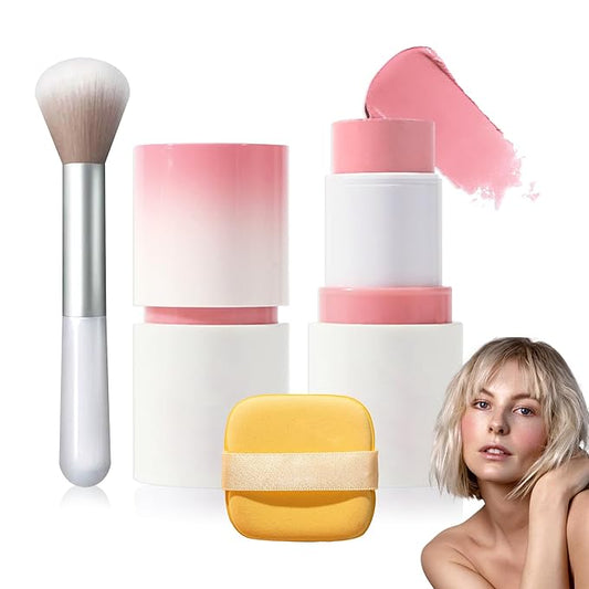 Cream Blush Stick with Brush and Makeup Sponge,Waterproof Multi Cream Makeup Stick,Lightweight,Long-lasting,2 in 1 Multi Blush for Cheeks & Lip Tint & Eyeshadow G-Velvo Beauty