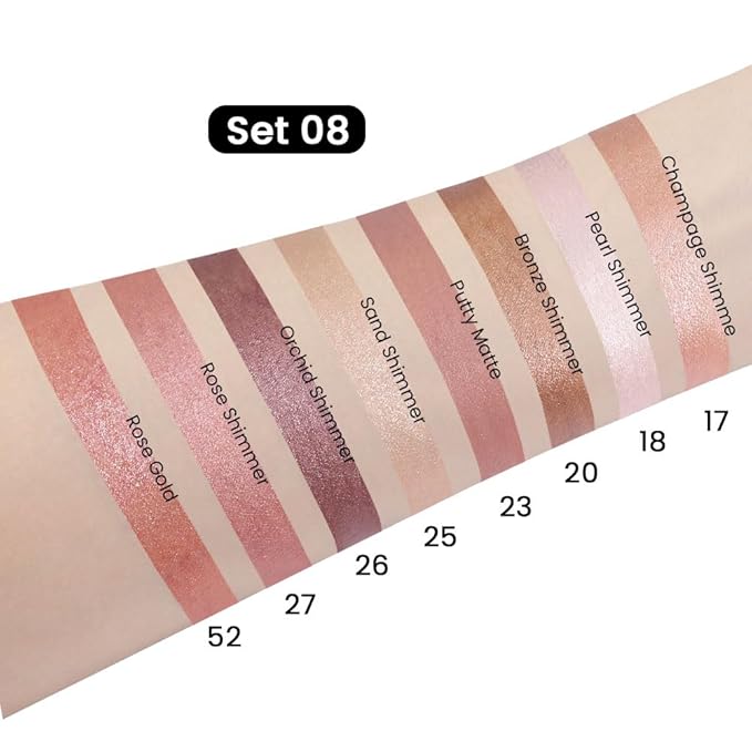 Kaely 8Pcs Cream Eye Shadow Sticks Set, Matte Shimmer Eyeliner Pencil Eyeshadow Palette Makeup, Eye Highlighter Brightener Stick for Older Women Waterproof Pigmented, sombras para ojos 08-Velvo Beauty