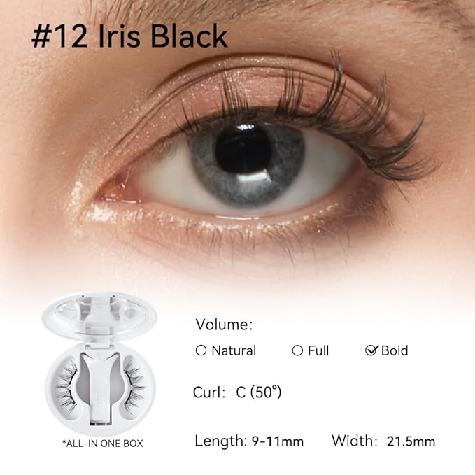 Soft Magnetic Eyelashes Kit with Applicator, No.12 Iris Black, Reusable Glue-free Wispy Magnetic Lashes, Cruelty-free False Lashes, Waterproof, Lightweight, Suit for Heavy Makeup-Velvo Beauty