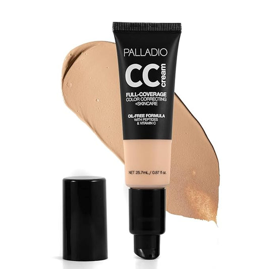 Palladio Full-Coverage Color Correction CC Cream, Oil-Free with Peptides & Vitamin C, Best for Correcting Redness and Uneven Skin Tone, Buildable Foundation Coverage (Light 20W)-Velvo Beauty