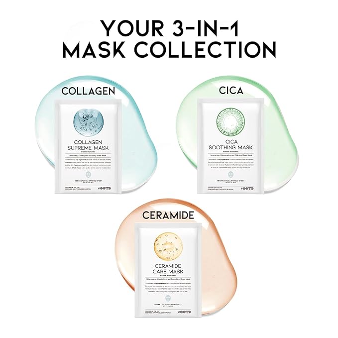 Hydrating Soothing Sheet Masks Gift Set for Skincare, Korean Vegan Sheet Mask for Dry, Sensitive Skin, Calming, Smoothing, Brightening, Collagen, Ceramide, Cica, Hyaluronic Acid 30EA-Velvo Beauty