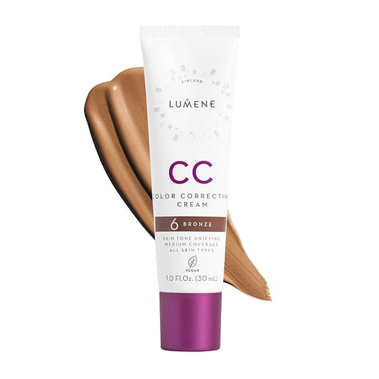 Lumene Color Correcting CC Cream - Lightweight Foundation - Medium Coverage - Redness Reducing Face Makeup for a Glowing Complexion - Vegan Formula + Suitable for All Skin Types - Bronze (1 fl oz)-Velvo Beauty