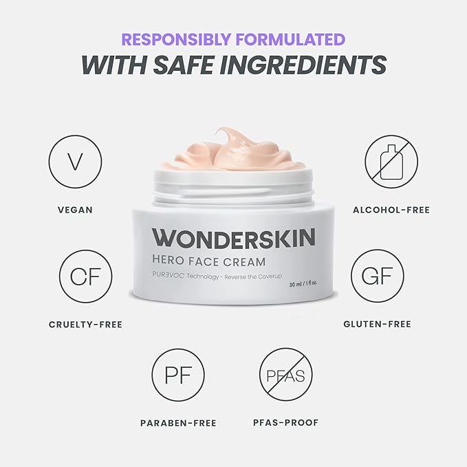 Wonderskin Purevoc Hero Face Cream, Anti Wrinkle Moisturizing Face Cream, Hydrating Face Moisturizer for Women & Men, Anti Aging Face Moisturizer, Daily Facial Moisturizer for Dry Skin-Velvo Beauty