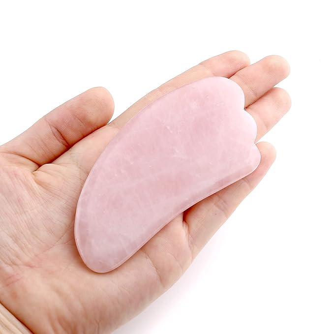 Jovivi Natural Rose Quartz Stone Gua Sha Scraping Massage Tool, Wing-shape Healing Crystal Guasha Board Facial Massager Traditional Scraper Tool-Velvo Beauty
