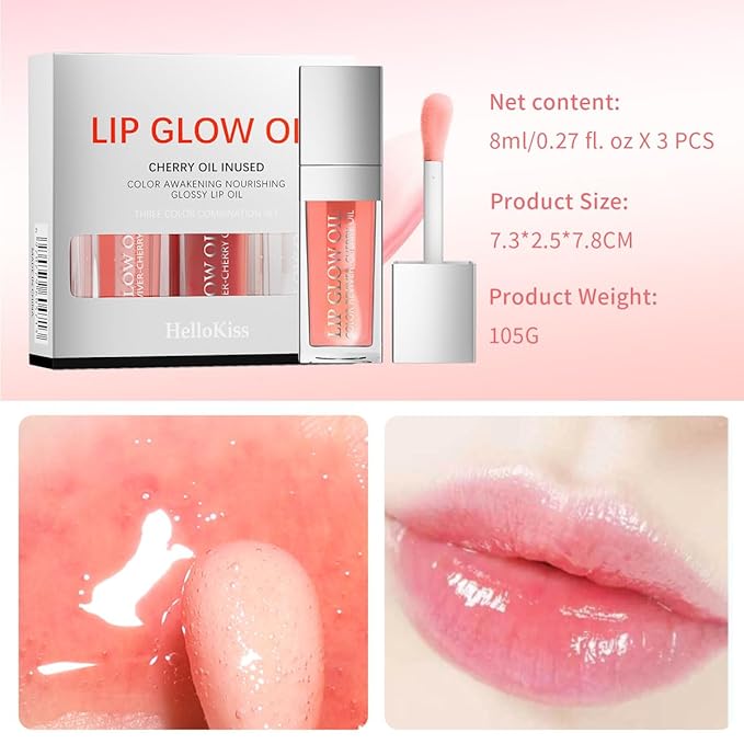 Lip Glow Oil Long Lasting Plumping Transparent Lip Balm Moisturizing Lip Oil Repairing Lip Lines and Prevents Dry Cracked for Lip Care and Dry Lips (Set-C)-Velvo Beauty