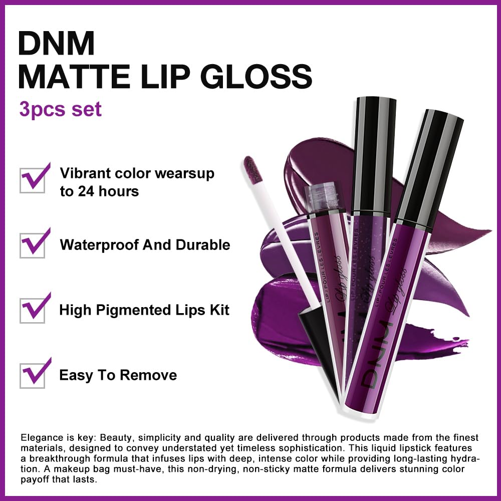 evpct 3Pcs Burgundy Red Dark Purple Matte Liquid Lipstick Lip Stain Sets for Women, Matte Lipstick Long Lasting Waterproof Permanent 24 Hours original, Magic Lip Sticks Pack for Halloween Daily Makeup-Velvo Beauty
