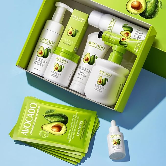 Avocado Facial Skincare Set - Complete Eight-Piece Kit for Soothing, Nourishing, and Moisturizing-Velvo Beauty