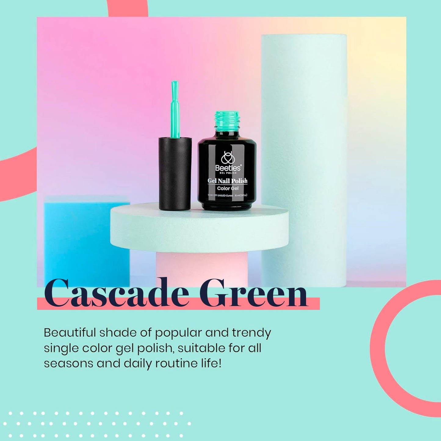 Beetles Gel Nail Polish Cascade Green Color Soak Off UV LED Nail Lamp Gel Polish 15 ml for All Season Gel Polish Nail Art Design Manicure Salon DIY Salon Gel-Velvo Beauty