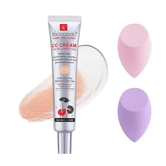 Color Correcting CC Cream,Invisible Pores Cream Foundation And nvisible Pores Concealer,CC Cream Foundation Rich In Centella Asiatic,Moisturizing And Waterproof CC Cream With Spf 25(LIGHT)-Velvo Beauty