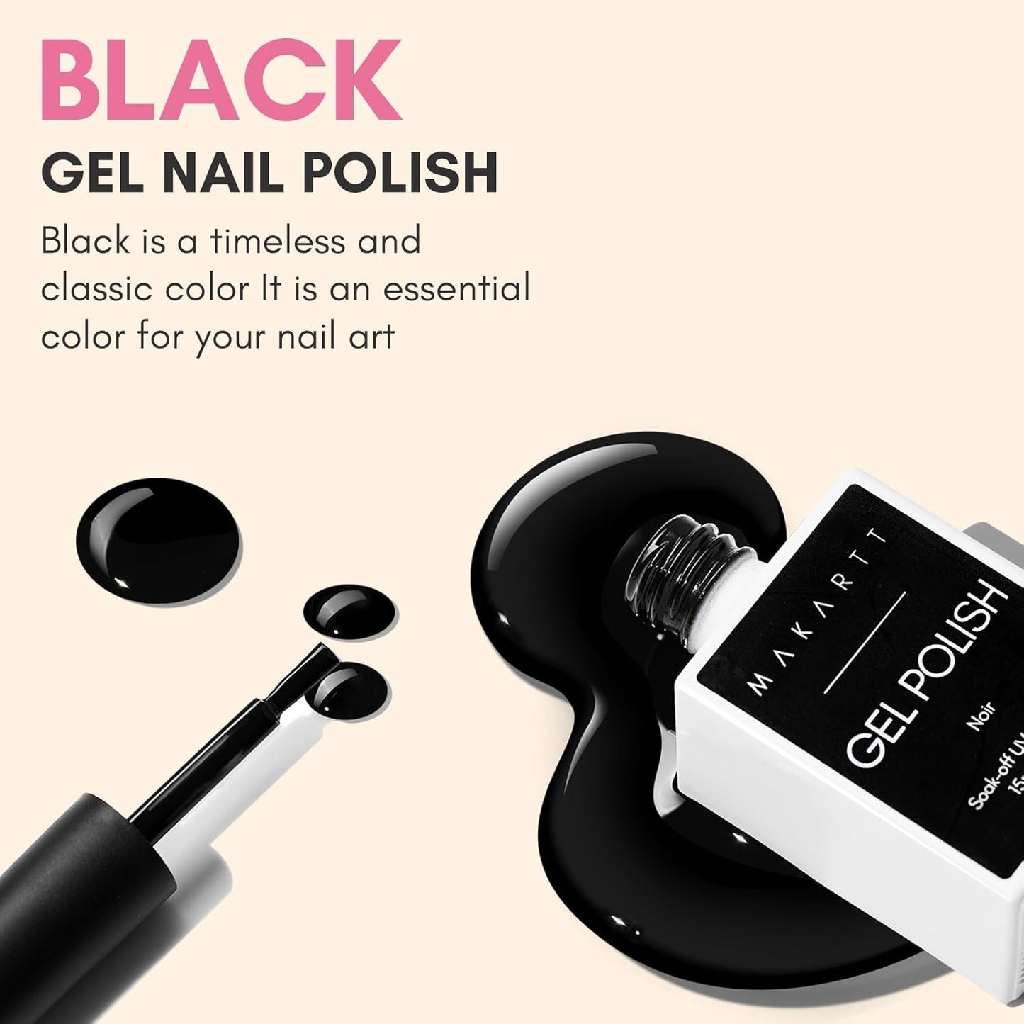 Makartt Black Gel Nail Polish 15ml, Noir Soak Off Gel for DIY Manicure & Nail Art Designs, UV/LED Light Cured, Long-Lasting Finish for Home & Salon Use-Velvo Beauty