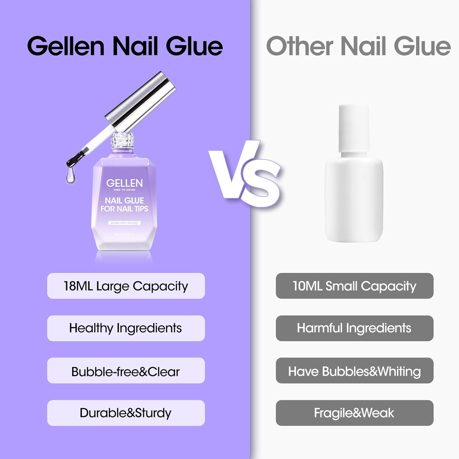 Gellen 2 Pcs Gel Nail Glue for Nail Tips, 4 in 1 UV Extension Glue for Acrylic Tips & Clear Press on Nails & False Nails, Base Gel, Rhinestone, U V Led Lamp Needed-Velvo Beauty
