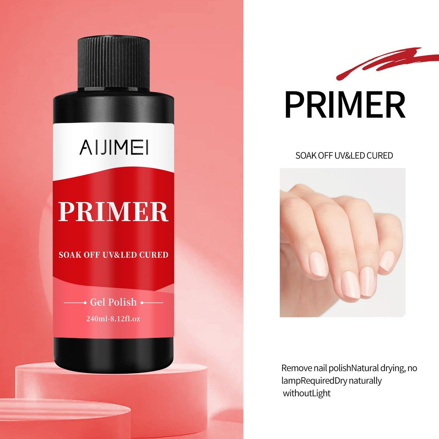AIJIMEI 240ml Rapid-Dry Nail Primer, Nail Primer for Stronger Nails Enhances Adhesion & Shine Primer for Nail, Sensitive Skin Nail Care Compatible with All Polishes Nail Art 8 Fl Oz-Velvo Beauty