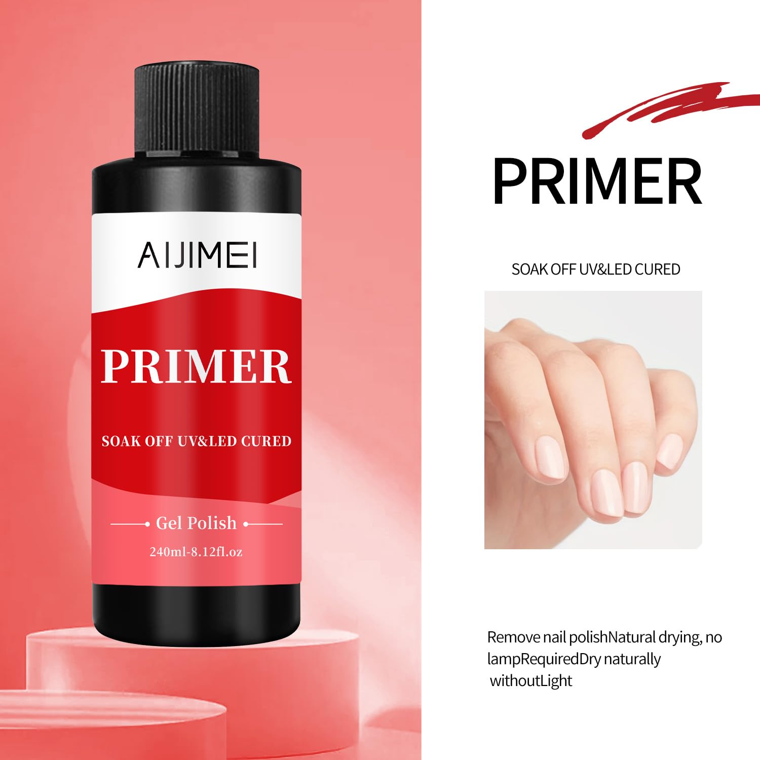 AIJIMEI 240ml Rapid-Dry Nail Primer, Nail Primer for Stronger Nails Enhances Adhesion & Shine Primer for Nail, Sensitive Skin Nail Care Compatible with All Polishes Nail Art 8 Fl Oz-Velvo Beauty