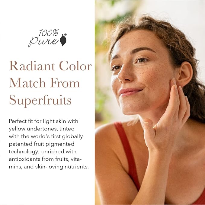 100% PURE Healthy Foundation Full Face Coverage Makeup, Liquid Matte Finish with Anti-Aging Benefits - Vegan Gorgeous Fruit Pigmented White Peach Color (Light with Warm Undertone) - 1 Fl Oz-Velvo Beauty