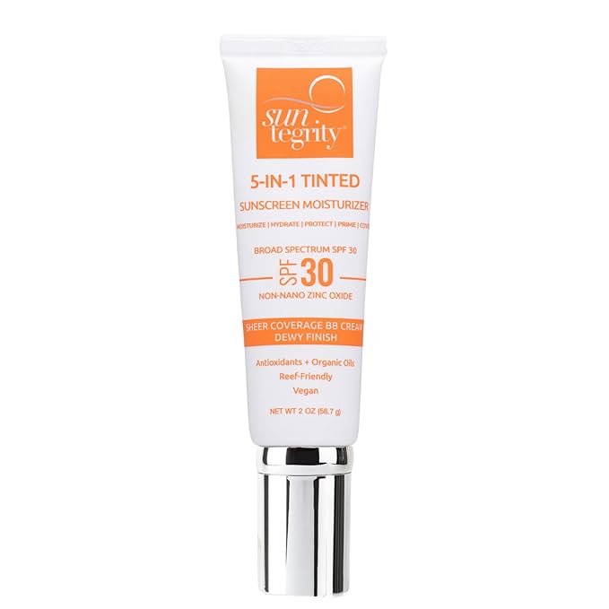 Suntegrity Tinted 5 in 1 Mineral Sunscreen for Face (SPF 30-2 oz) - Golden Light | BB Cream Moisturizer with Physical UVA/UVB Broad Spectrum Protection | Safe for Sensitive Skin-Velvo Beauty