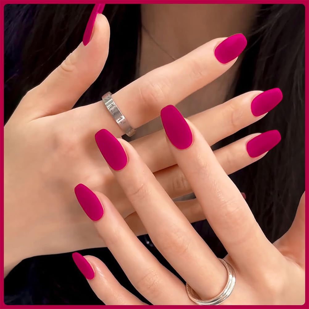 12ml Hot Pink Matte Nail Polish, Quick Dry Nail Lacquer for Nail Art Varnish, Mist Effect Matte Finish Velvet Nail Polish, 0.41 fl oz (Hot Pink, 0.41 fl oz)-Velvo Beauty