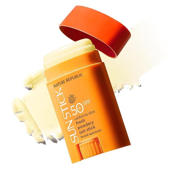 Nature Republic California Aloe Fresh Powdery Sun Stick Broad Spectrum SPF50+ | Korean Sunscreen Travel Size Suncare Sunblock, No Whitecast, non-sticky, Water resistant-Velvo Beauty
