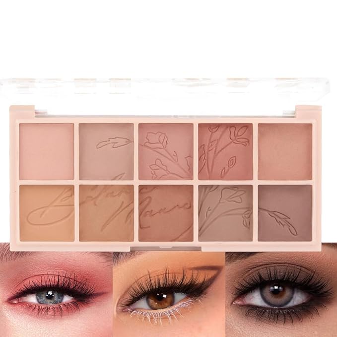 evpct 10 Colors Matte Nude Eye Shadow Palette Makeup for Older Women, Nude Brown Pink Cocoa Taupe Mauve Neutral Matte Cream Smokey Mini Eyeshadow Palette for Blue Green Eyes, Contour Makeup Palettes 6-Velvo Beauty