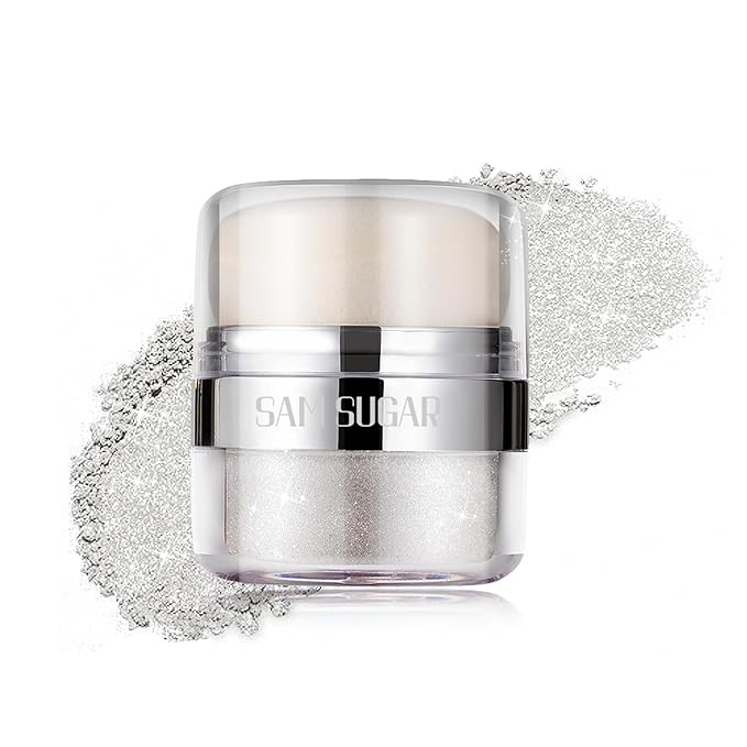 Glitter Body Highlighter Powder Body Shimmer Sparkle Face Brightening Highlighter Powder for Face Eyes Body Glow Makeup With sponge head（03#）-Velvo Beauty