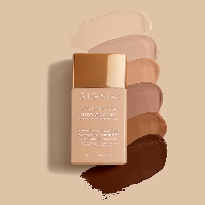 Sigma Beauty Skin Perfector – Hydrating Skin Tint Foundation for Lightweight, Buildable Coverage, With Hyaluronic Acid, Niacinamide Serum, and More (5 Dark Golden Tint, 1.12oz)-Velvo Beauty