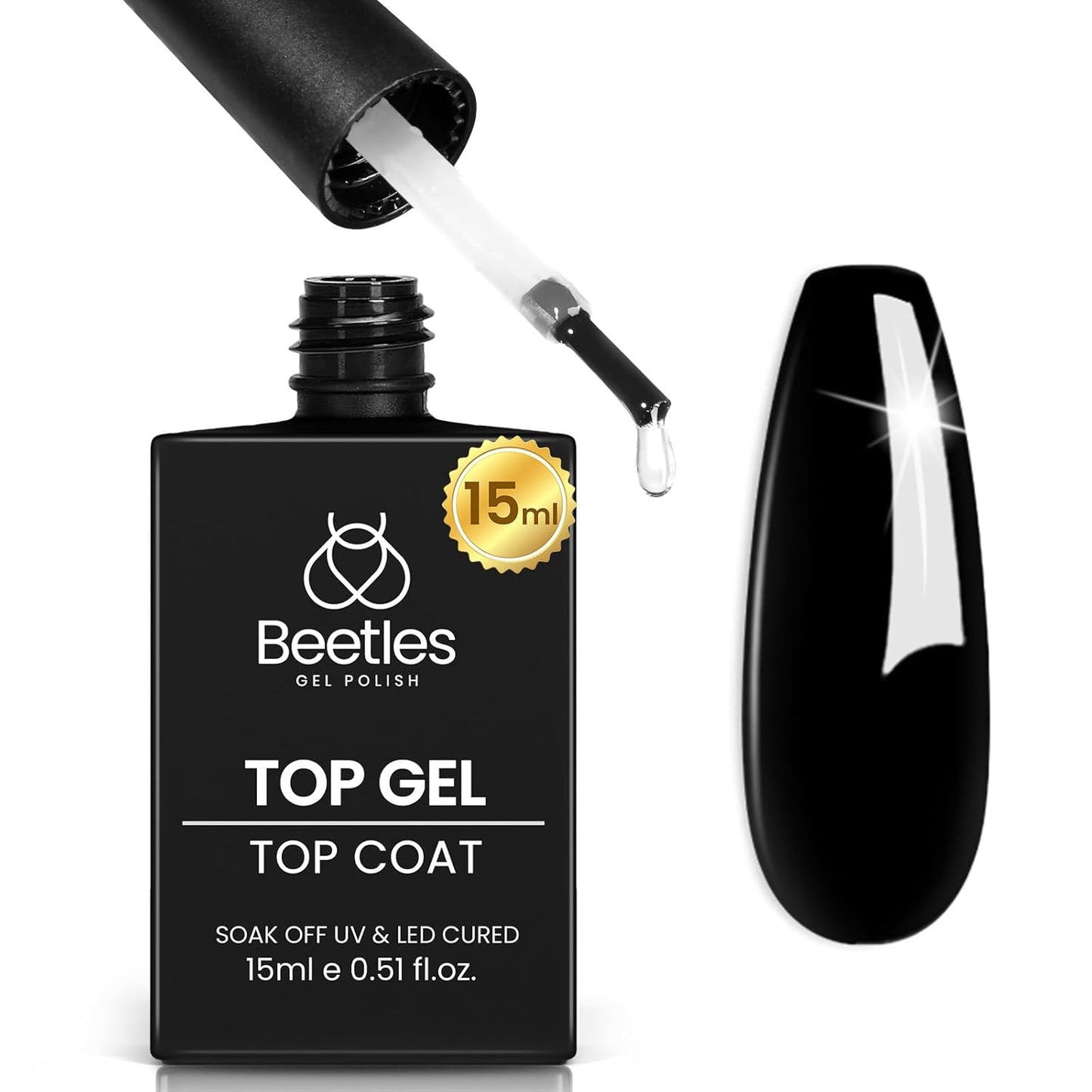 Beetles No Wipe Gel Top Coat, 15ml Top Coat Gel Nail Polish Clear Color Shine Finish and Long Lasting, Soak Off U v Nail Lamp Gift for Girls-Velvo Beauty