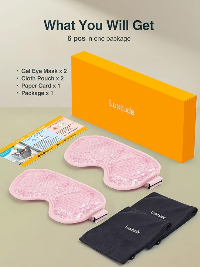 Luxtude Gel Eye Mask Cooling Eye Masks for Dry Eyes 2PCS, Hot Cold Eye Ice Pack Reusable Cold Eye Mask, Frozen Cold Eye Compress for Puffiness/Dark Circles/Headaches/Skincare/Eye Bags (Pink)-Velvo Beauty
