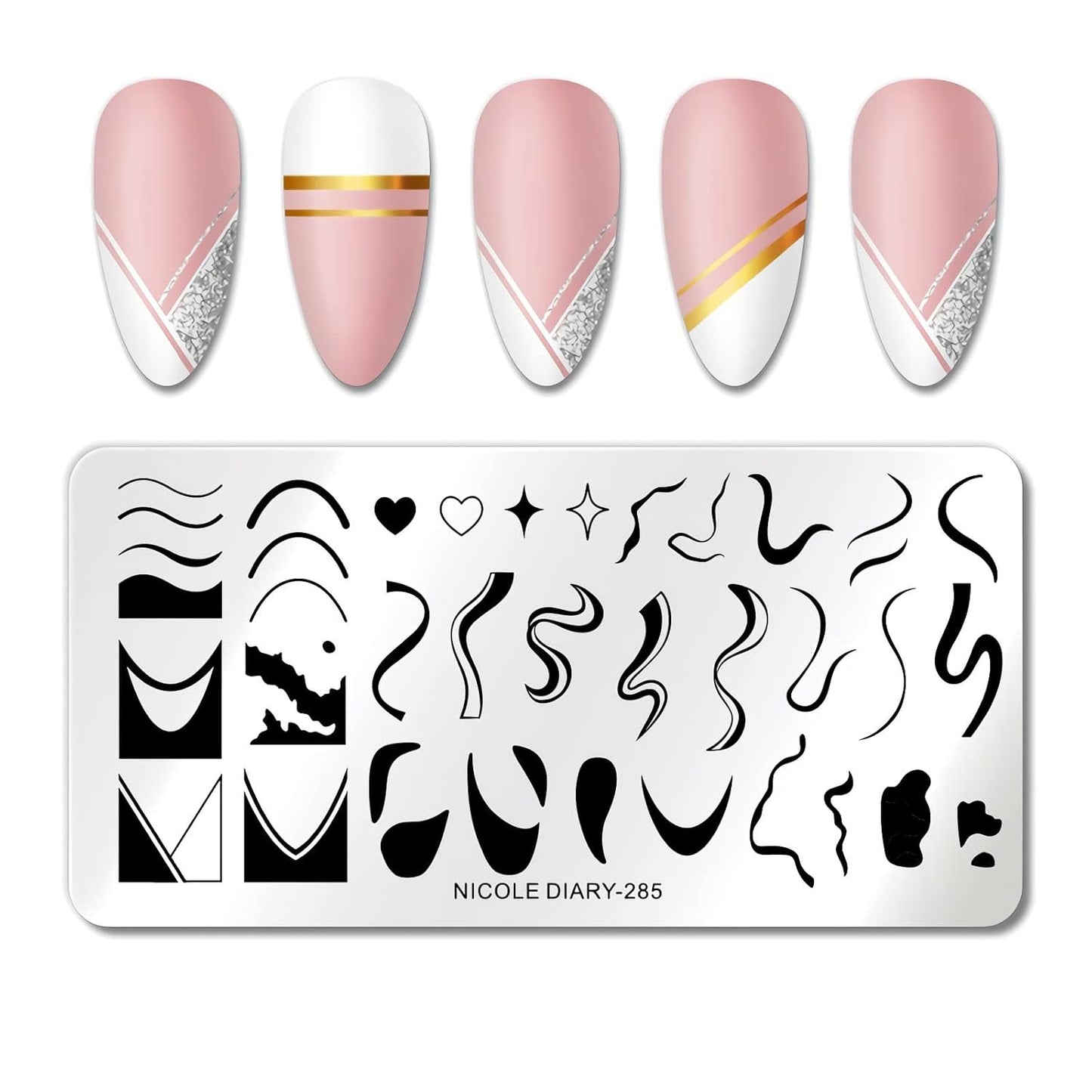 1 Pcs French Nail Stamping Plates Wavy Striped Tip Nail Stamp Template Heart Nail Design Stencil-Velvo Beauty