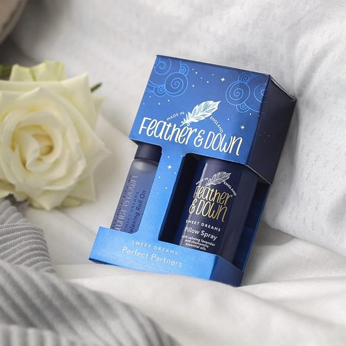 Feather & Down Sweet Dream Perfect Partners Gift Set: 50ml Pillow Spray & 10ml Roll-On, With Calming Lavender & Chamomile Essential Oils, Vegan & Cruelty Free-Velvo Beauty