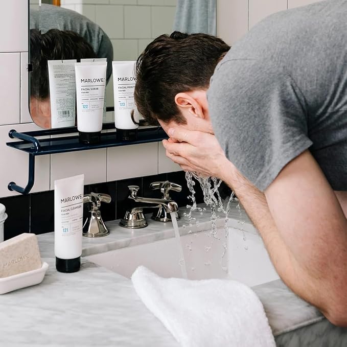 MARLOWE. Mens Skin Care Set, No. 204 Daily Essential Face Kit, No. 121 Facial Cleanser, No. 123 Facial Moisturizer, No. 127 Eye Cream, No. 128 Daily Face Lotion with SPF 50, Great Gift for Men-Velvo Beauty
