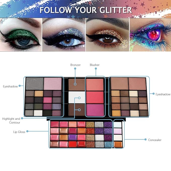 All-in-One Makeup Gift Set Carry All Makeup Kit for Women Full Kit With Makeup Bag Lipgloss Lipstick Concealer Blush Foundation Face Powder Eyeshadow Palette Cosmetic Palette #2-Velvo Beauty