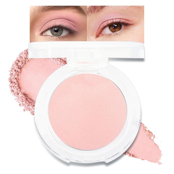 Single Mini Pressed Eyeshadow Makeup Palette, Nude Pink Sparkle Shimmer Glitter Monochrome Cream Eye shadows Palette Brightener Makeup for Older Women, Pigmented Waterproof 01#-Velvo Beauty