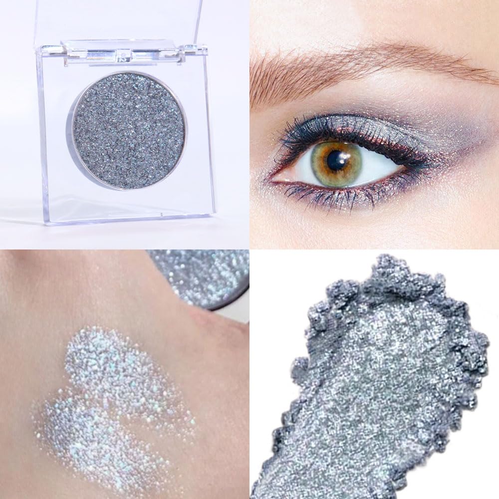 Glitter Shimmer Sparkle Eye Shadow Palette Makeup for Women, Shimmer Blue Glitter Metallic Holographic Iridescent Cream Iridescent Single Monochrome Eyeshadow Makeup-Velvo Beauty