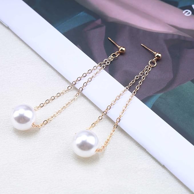 Vintage Pearl Earrings Long Pearl Stud Earrings Boho Gold Pearl Pendant Earrings Big Pearl Dangling Earrings Jewelry for Women and Girls-Velvo Beauty