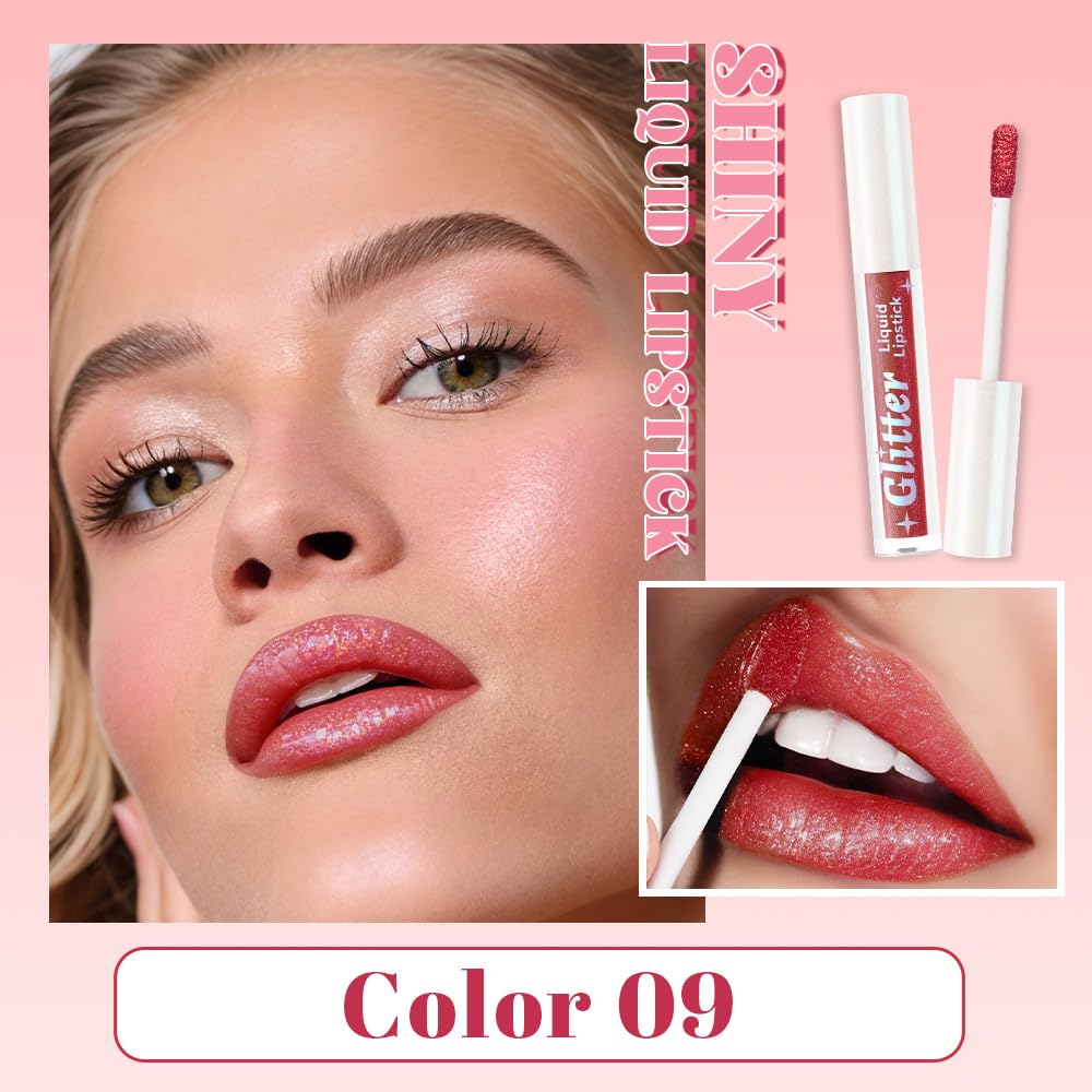Orange Red Metallic Lipstick for Women,Lightweight Glitter Sparkling Liquid Lipsticks,Shimmer Lip Gloss Stain Long Lasting Waterproof Smudge Proof Non-Drying 24 Hour Full Coverage Lip Makeup,Vegan-Velvo Beauty
