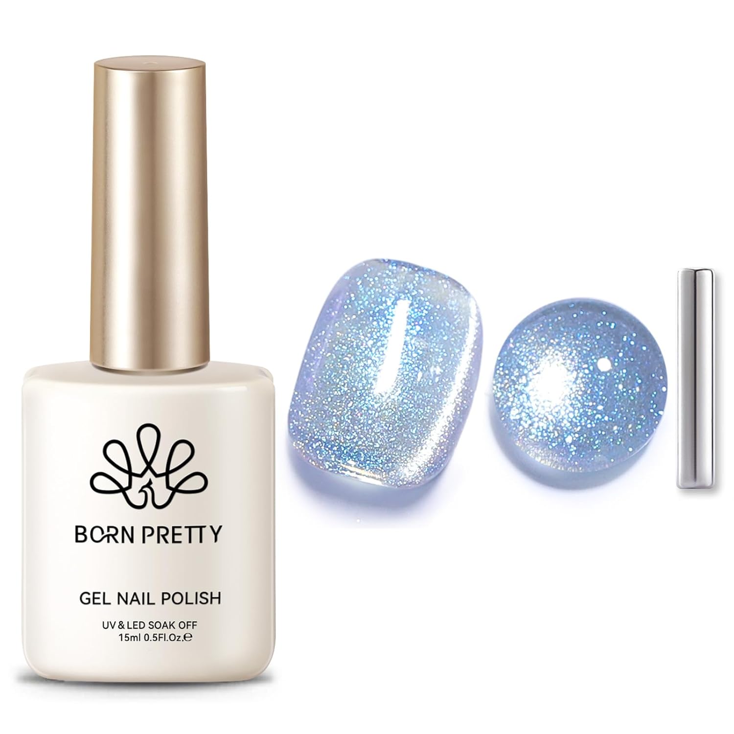 BORN PRETTY Cat Magnetic Eye Gel Nail Polish Light Blue Holographic Glitter Gel Polish Glass Magnetic Gel Gift 15ML-Velvo Beauty