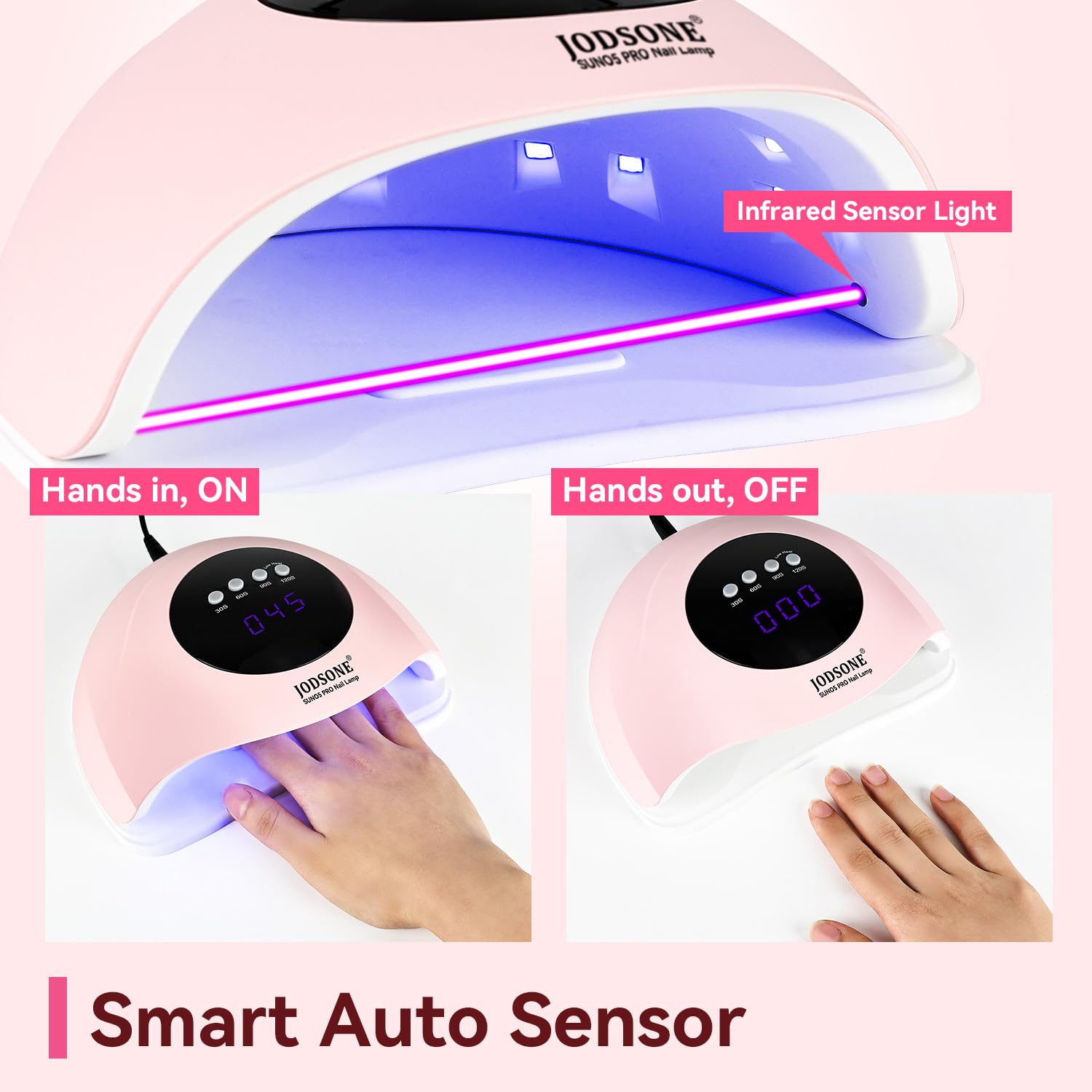 JODSONE Quick U V LED Nail Lamp with 4 Timer Settings Auto Sensor Nail Dryer Pink-Velvo Beauty