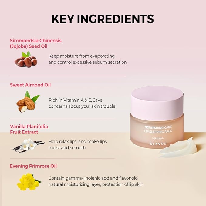 Klavuu Nourishing Care Lip Sleeping Pack (Vanila & Coconut) - Overnight Exfoliating & Nourishing Lip Treatment Balm for Dry Lips - Natural Moisturizing Lip Oil - Lip Balm to Repair & Protect Lips-Velvo Beauty
