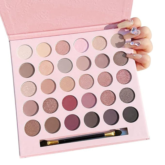 30 Colors Nude Champagne Gold Matte Shimmer Eyeshadow Palette with Brush for Eye Makeup,High Pigmented Pink Purple Brown Eye Shadow Primers Powder Palet de sombras de ojos-Big30-Velvo Beauty