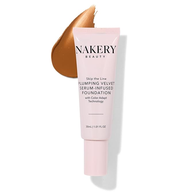 Nakery Full Coverage Foundation for Women - 5 in 1 Plumping Liquid Foundation Makeup - Serum Infused Makeup Foundation Smart Color Adapt with Niacinamide & Hyaluronic Acid for All Skin Types - Deep-Velvo Beauty