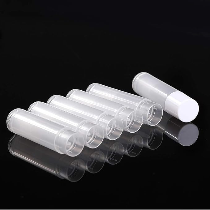 100 Sets Empty Lip Balm Tubes Bulk Round with White Caps for DIY Lipstick homemade, 3/16 Oz (5.5 ml), Clear, BPA Free, 100 Tubes and 100 Caps-Velvo Beauty