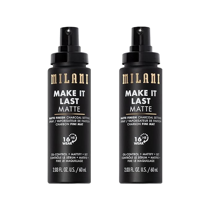 Milani Make it Last Matte - Matte Finish Charcoal Setting Spray - Cruelty-Free Makeup Primer and Setting Spray for Oily Skin - Long Lasting Finishing Spray - 2 Pack-Velvo Beauty