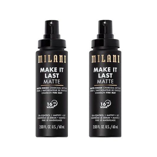 Milani Make it Last Matte - Matte Finish Charcoal Setting Spray - Cruelty-Free Makeup Primer and Setting Spray for Oily Skin - Long Lasting Finishing Spray - 2 Pack-Velvo Beauty